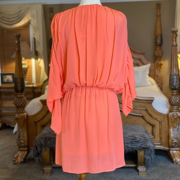 PARKER Coral Silk Gathered Plunge Dress Size - Picture 12 of 13